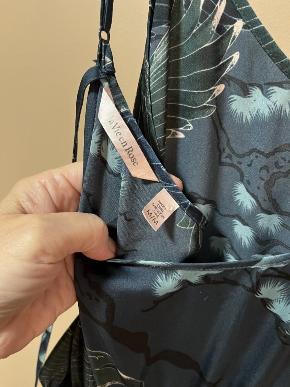 NWOT 2PC Set Lounge Jumpsuit plus Nightie la Vie en Rose Asian cranes teals Sz M - Picture 7 of 12